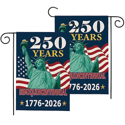 2 Stück USA-Gartenflaggen zum 250. Jahrestag (1776–2026), patriotische amerikanische Geburtstagsbanner für den Außenbereich, geeignet für Garten, Rasen, Veranda oder als Dekoration zum