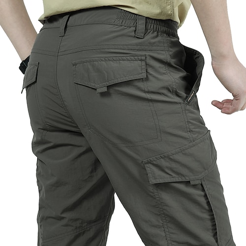 Herren Cargohose Cargohosen Cargohose Wanderhose Bestickt Elastische Taille Feste Farbe Atmungsaktiv Schnelltrocknend Arbeit Strassenmode Stilvoll Brautkleider schlicht Schwarz Armeegrün Image