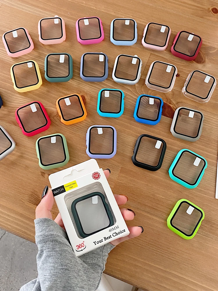 Vetro temperato + custodia per accessori Apple watch 44mm 45mm 41mm 40mm Proteggi schermo iwatch Apple Watch Series 9 8 7 6 5 4 SE 3