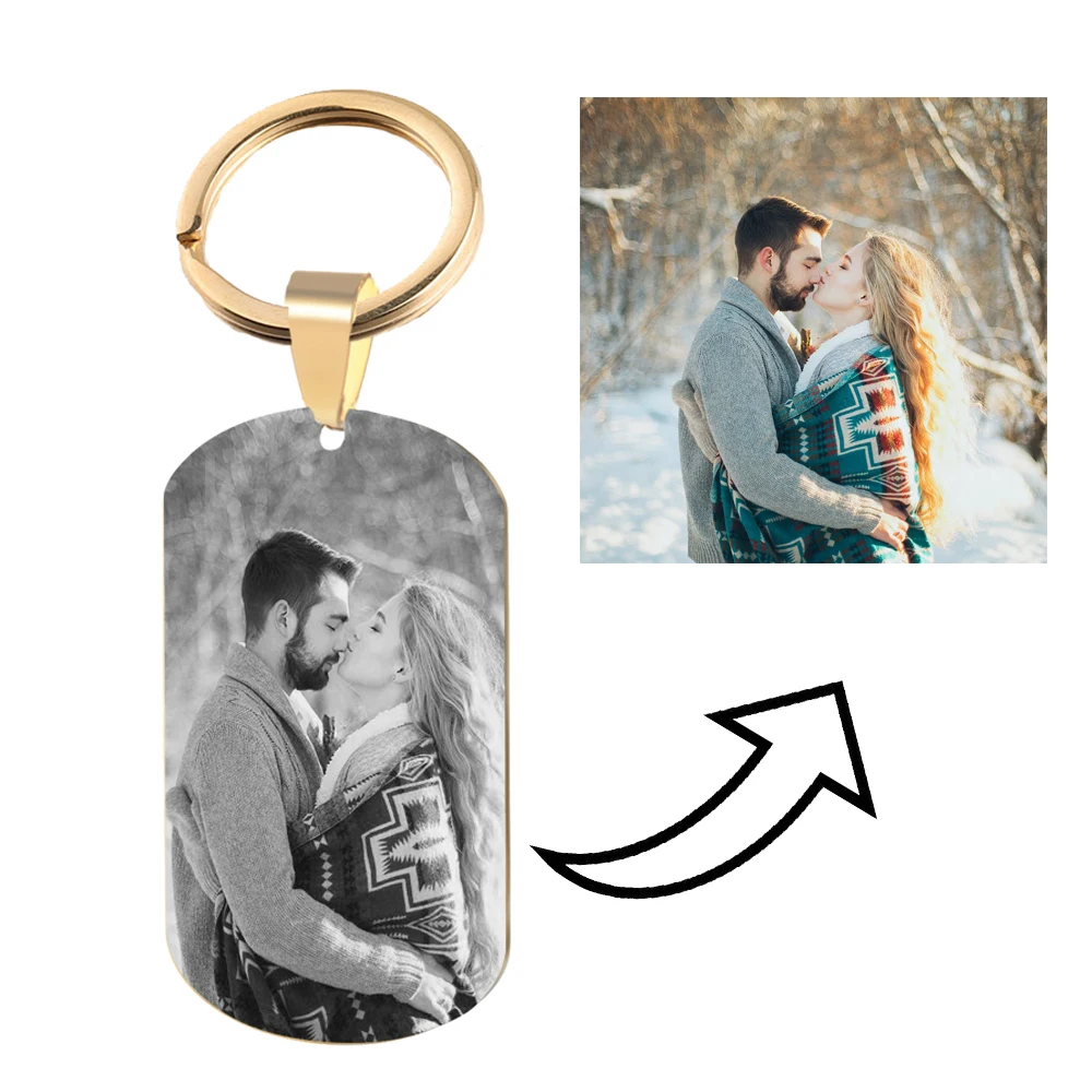 Portachiavi con foto personalizzate per donna uomo targhetta per cani immagine personalizzata nome foto data portachiavi cuore quadrato regalo di Natale punk rock