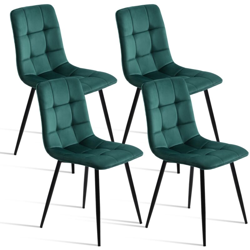 Set Di 4 Sedie Per Sala Da Pranzo In Velluto, Sedie Di Design Con Schienale, Sedie Per Sala Da Pranzo Scandinave, Struttura In Metallo - Verde