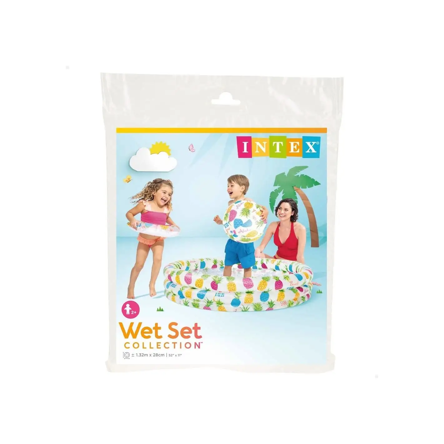 Ensemble de piscine pour enfants, boule gonflable flottante et ananas Intex, piscine gonflable imprimée colorée, piscine ronde avec 3 anneaux, piscine pour enfants, piscine gonflable ronde pour l