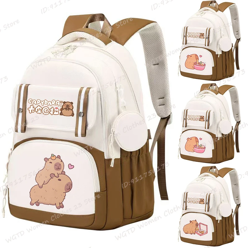 Kawaii Capybara école sac à dos collège école sac à dos décontracté adolescents sac grande capacité sangle réglable cartable pour cadeaux