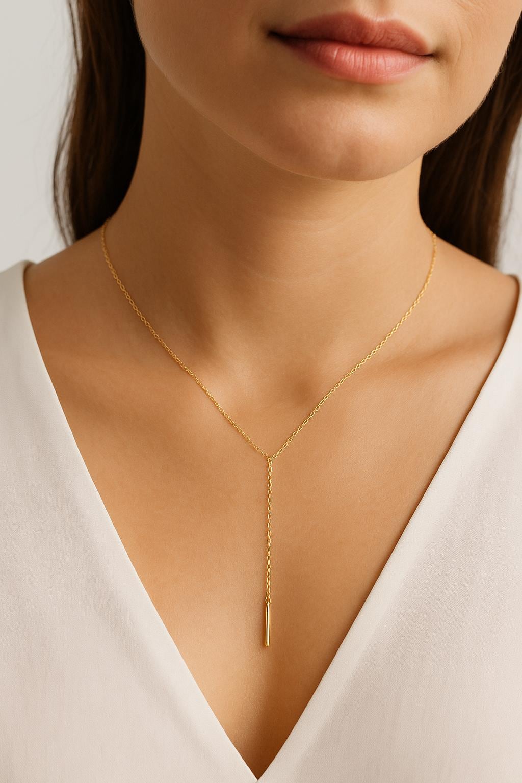Collana a lariat in oro, collana a barra a Y, collana pendente in oro giallo, rosa e bianco 14 carati, collana delicata da indossare a strati, collana