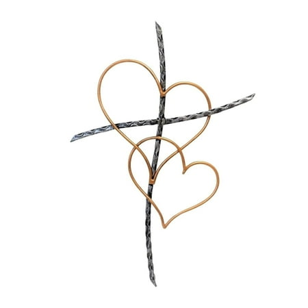 Metal Wall Cross - Decorative Cross Wall Hanging with Entwined Hearts - Spiritual Jesus Art Sculpture for Home Wall Decor Christian Wall Art and Religious Wall DÃ©cor