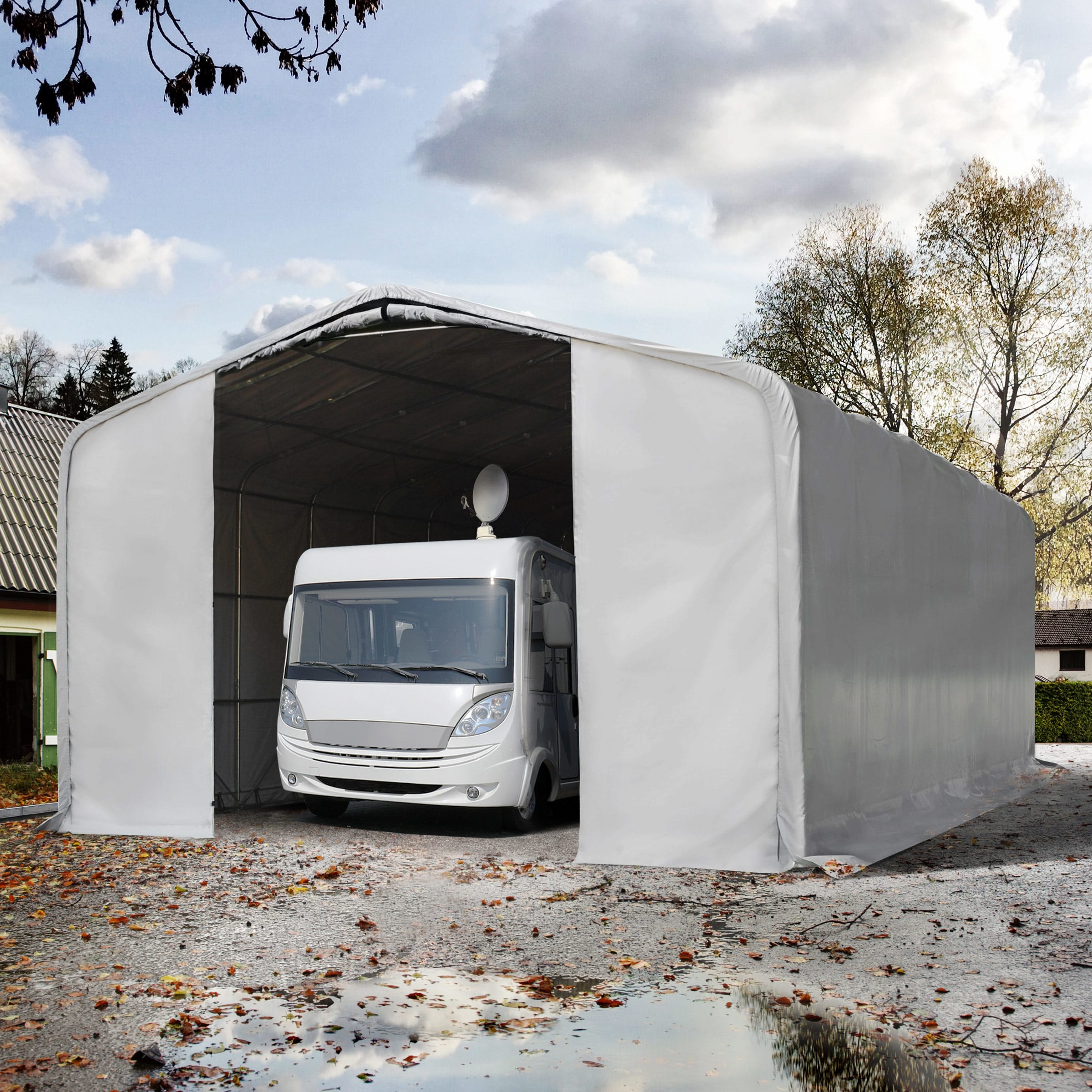 8x12m Zeltgarage, PRIMEtex-Plane, grau, mit Statik (Betonuntergrund) - (99463) Image