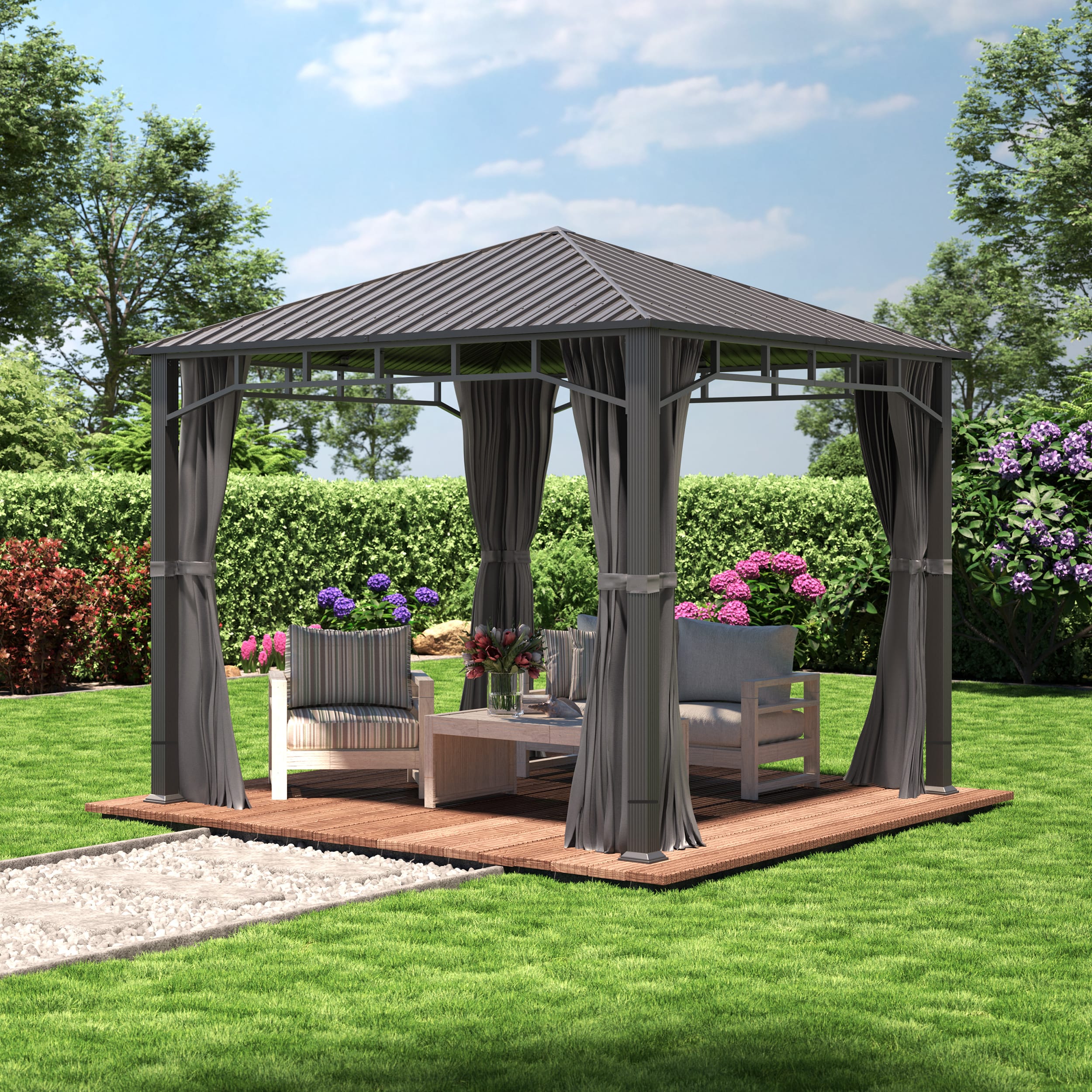 3x3 m Hardtop Gartenpavillon, inkl. 4 Seitenteile, loft grey - (300193) Image