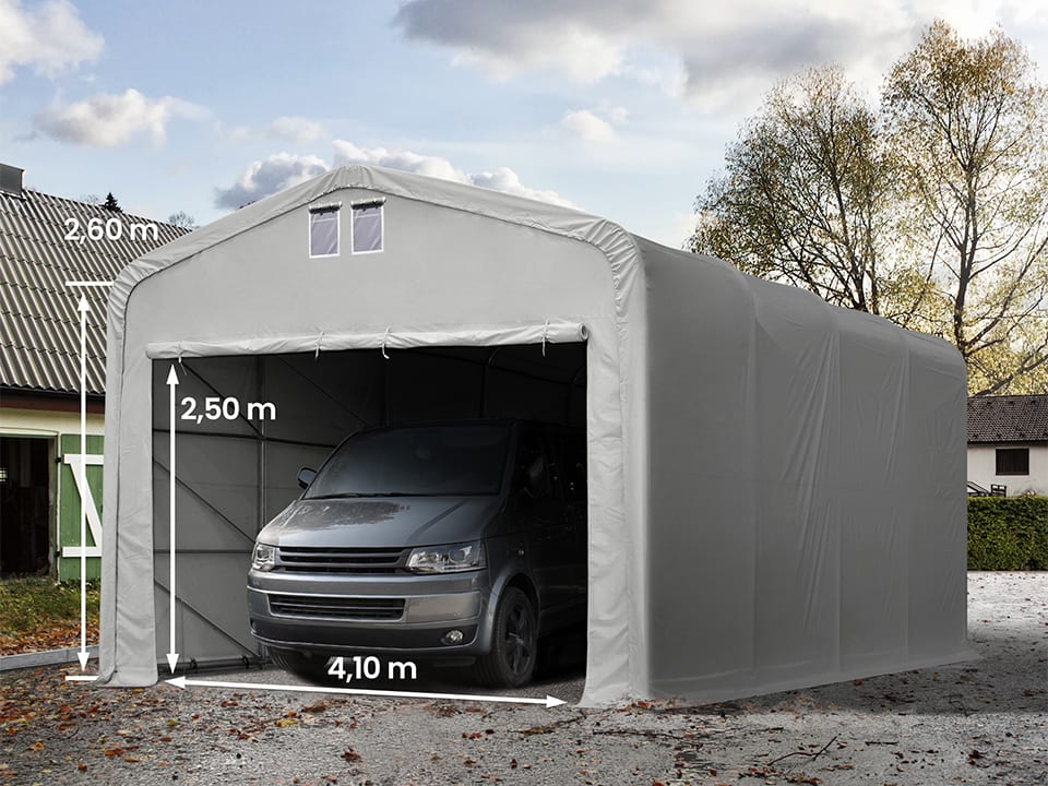 5x8m Zeltgarage, PVC-Plane, grau, mit Statik (Erduntergrund) - (99402) Image