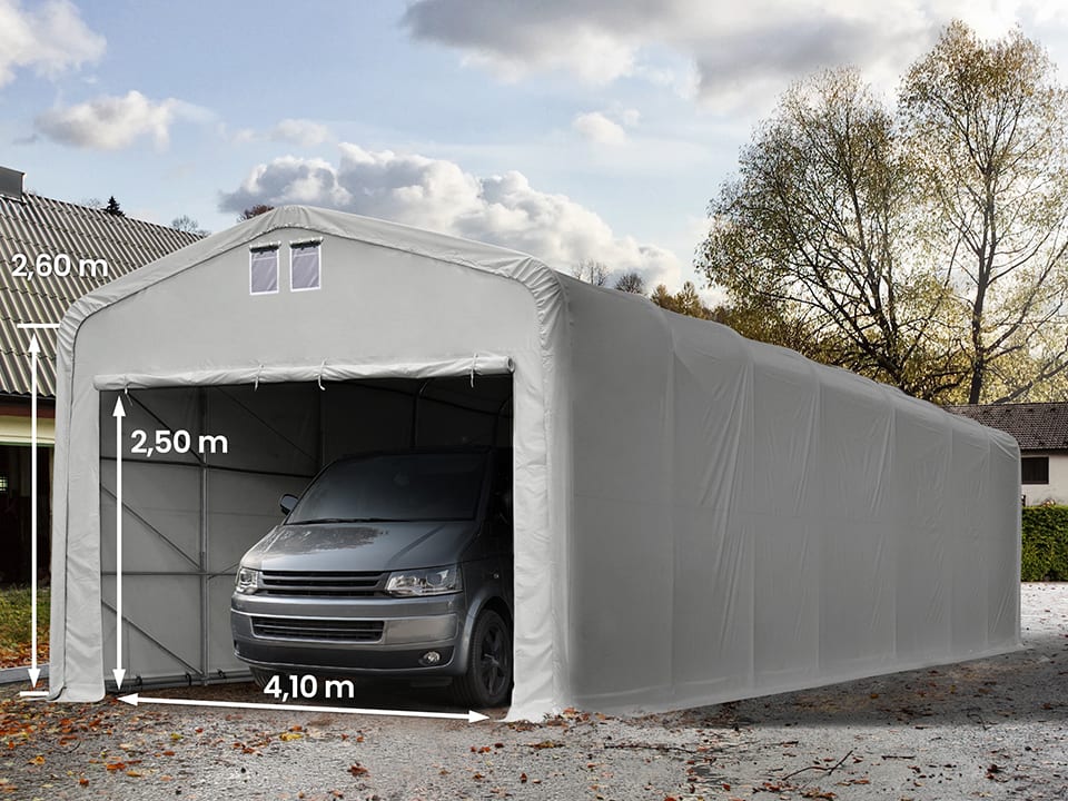 5x20m Zeltgarage, PVC-Plane, grau, mit Statik (Betonuntergrund) - (99416) Image