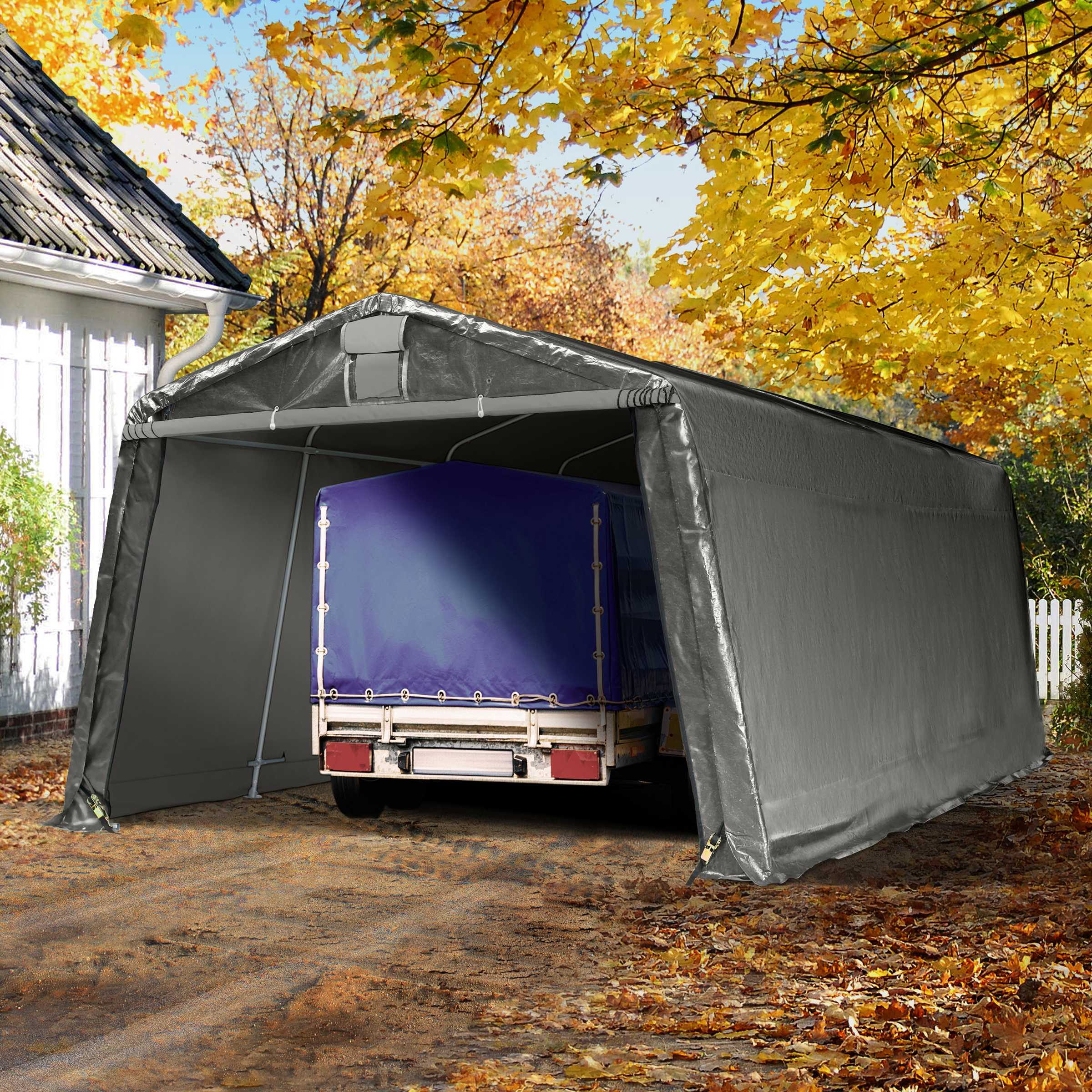 3,3x6,2m Zeltgarage, PE-Plane, grau - (8065) Image