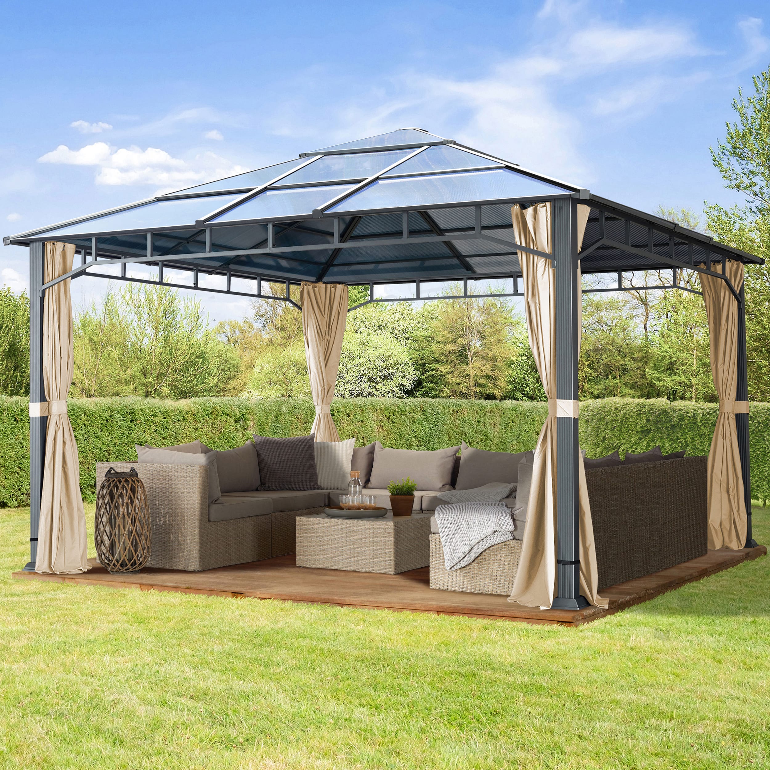 4x4 m Hardtop Gartenpavillon, inkl. 4 Seitenteile, champagnerfarben - (300171) Image