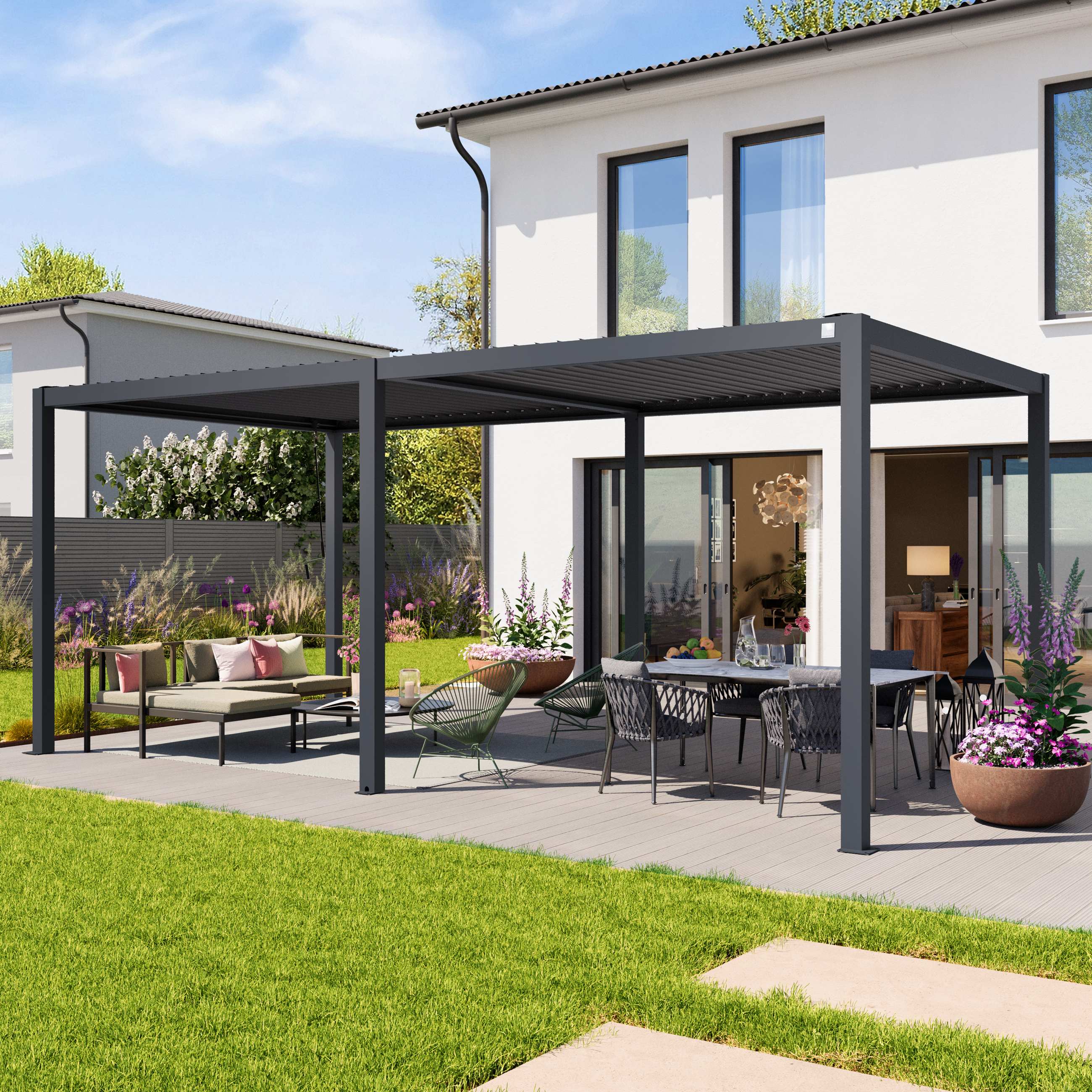 3x6m Pergola in Anthrazit; mit Lamellendach in Anthrazit - (400124) Image