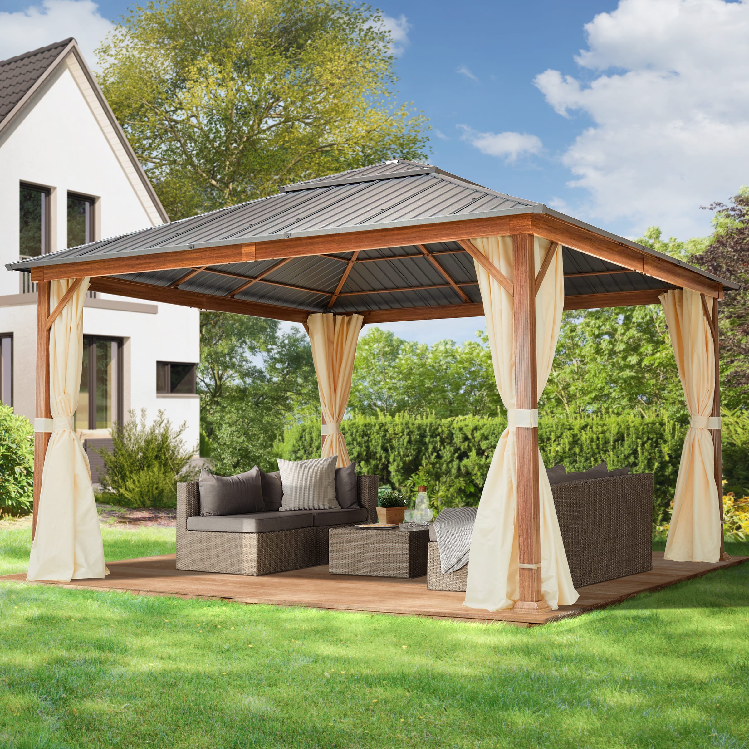4x4 m Hardtop Gartenpavillon, inkl. 4 Seitenteile, champagnerfarben - (300188) Image