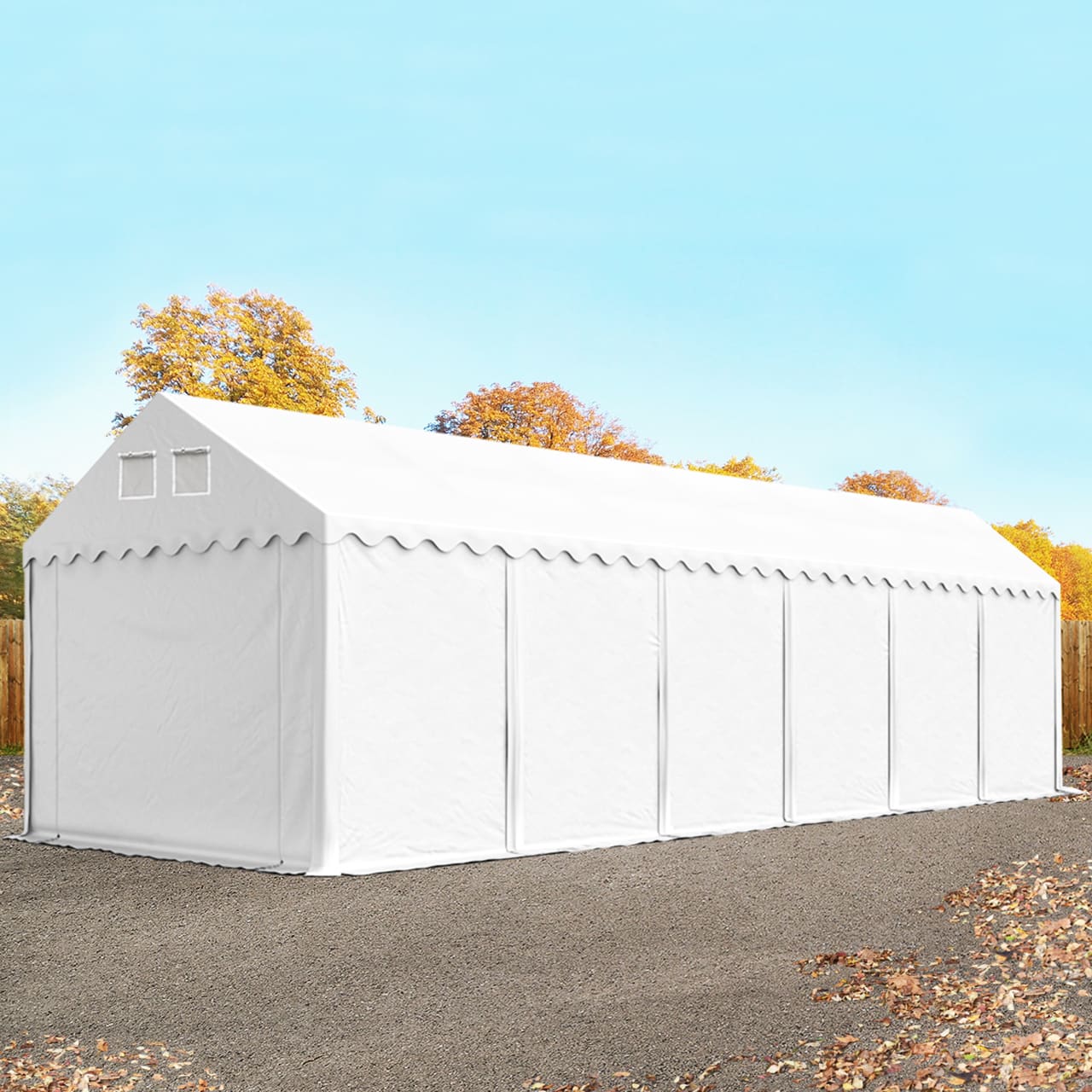 4x12 m Lagerzelt, PVC-Plane, weiß, mit Bodenrahmen, ohne Statik - (37632) Image