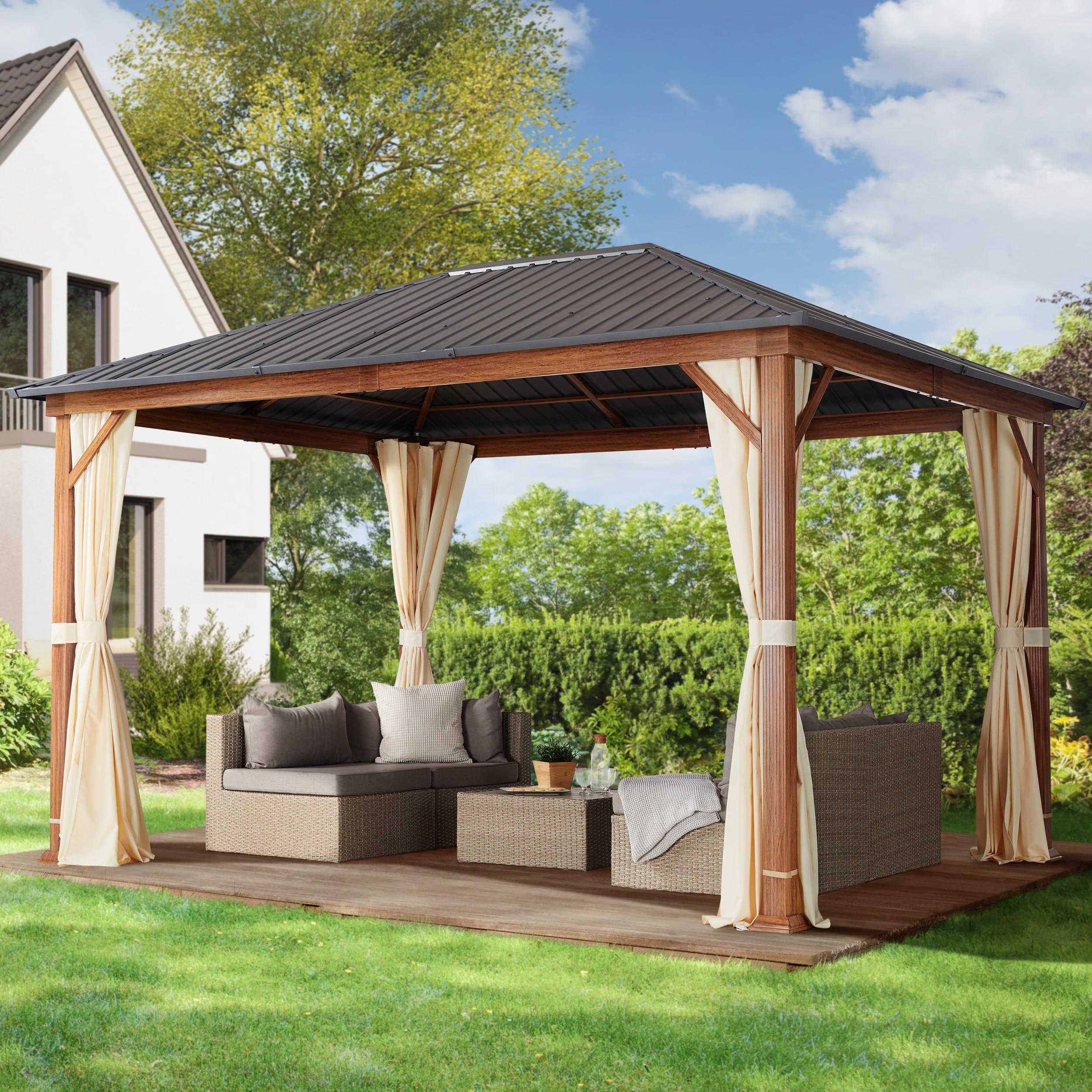 3x4 m Hardtop Gartenpavillon, inkl. 4 Seitenteile, champagnerfarben - (300183) Image