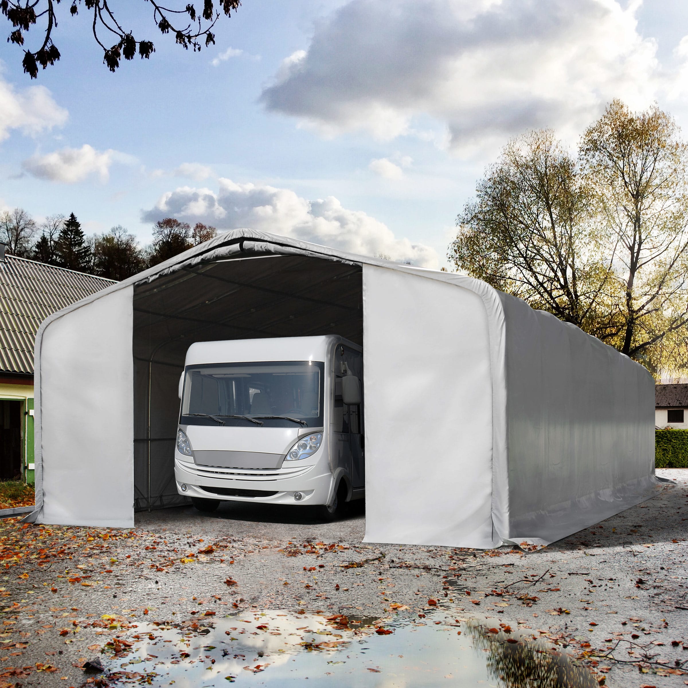 8x12m Zeltgarage, PVC-Plane, grau, ohne Statik - (99500) Image