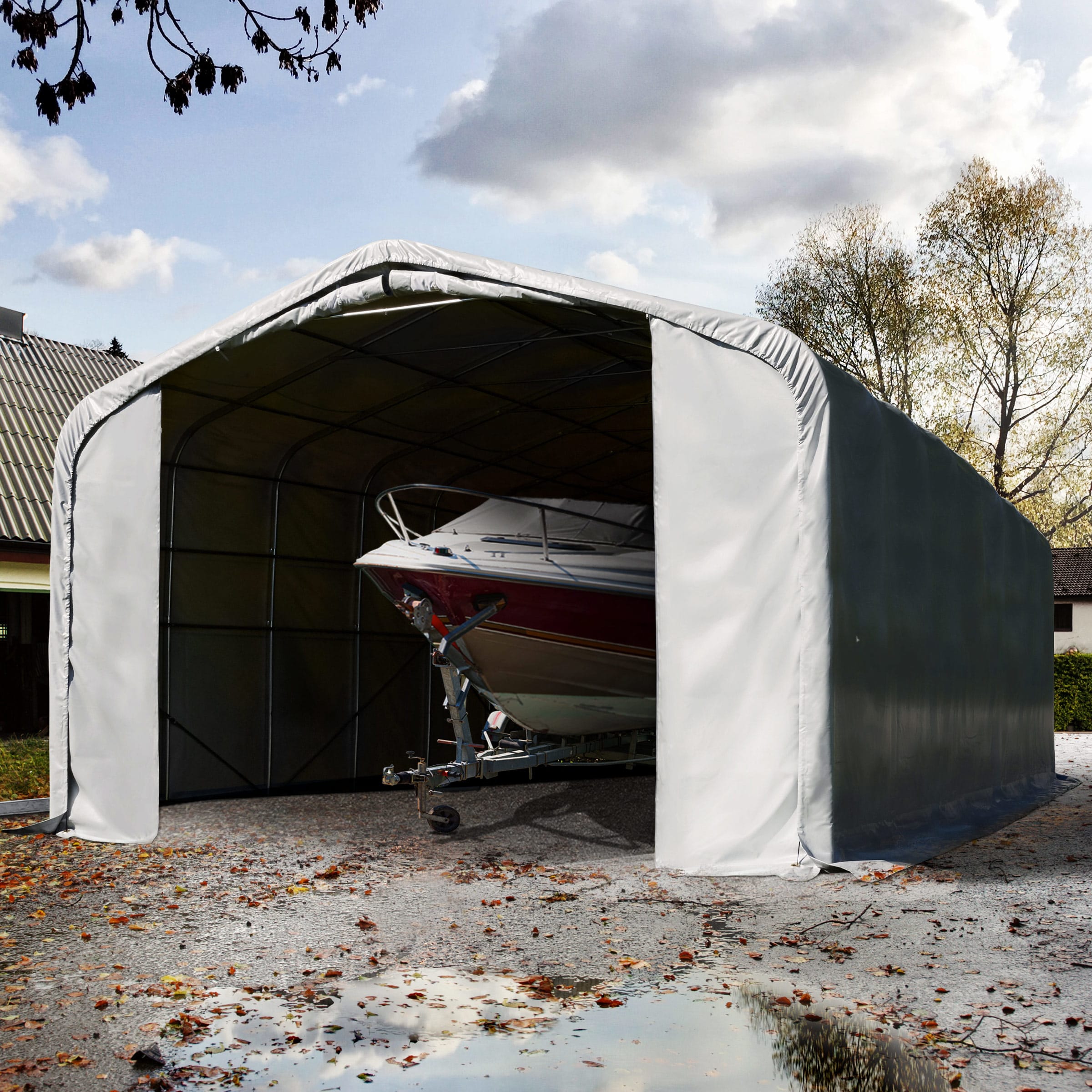 6x12m Zeltgarage, PRIMEtex-Plane, grau, mit Statik (Erduntergrund) - (99452) Image