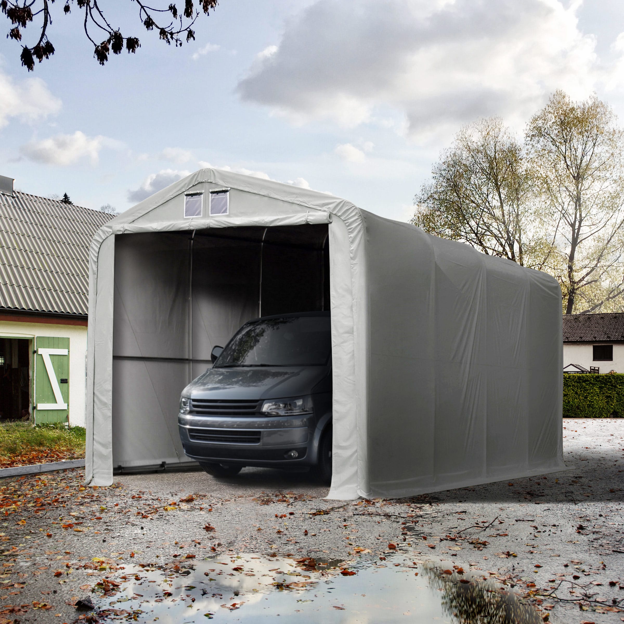 4x8m Zeltgarage, PVC-Plane, grau, mit Statik (Betonuntergrund) - (99403) Image