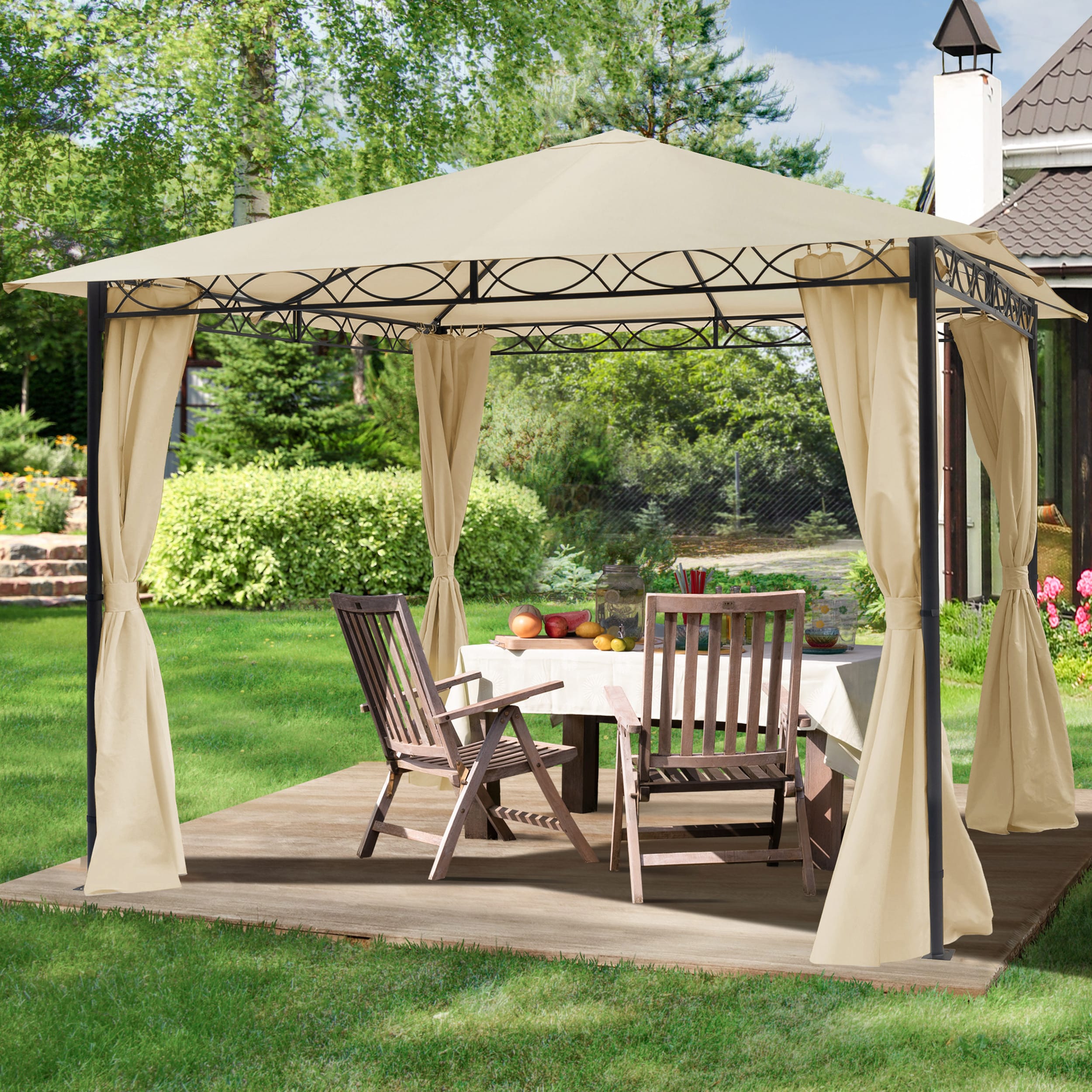 3x3 m Softtop Gartenpavillon, inkl. 4 Seitenteile, champagnerfarben - (300109) Image