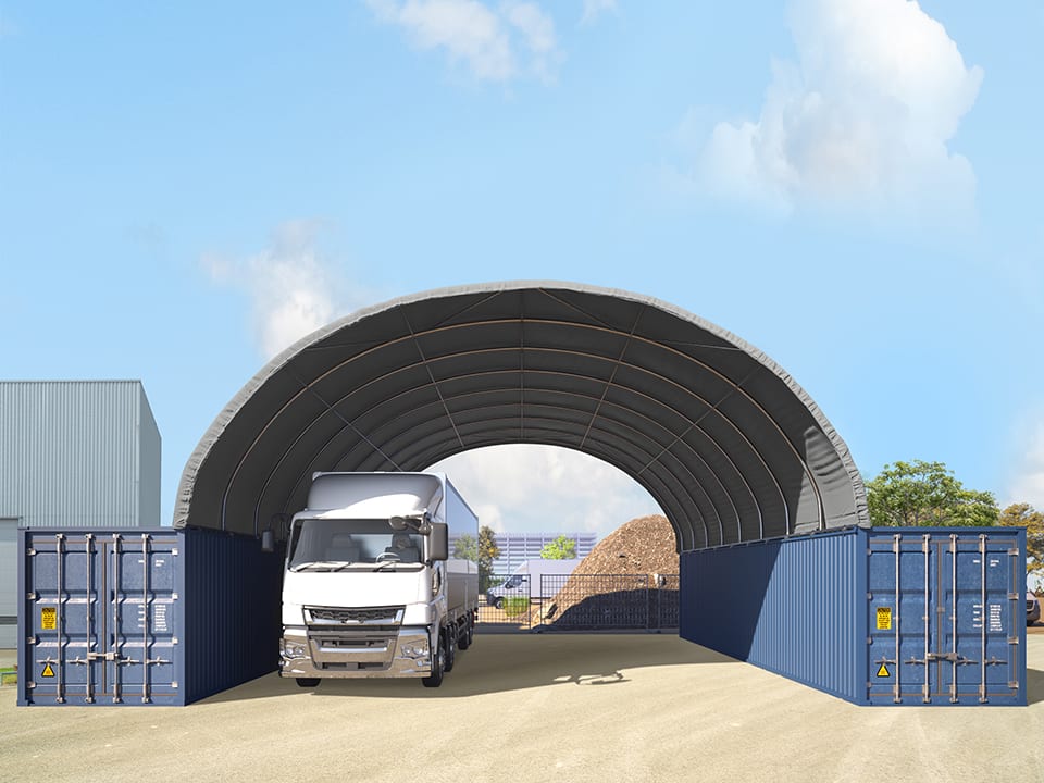 10x12m Container-Überdachung, PRIMEtex-Plane, grau, mit Statik - (47603) Image