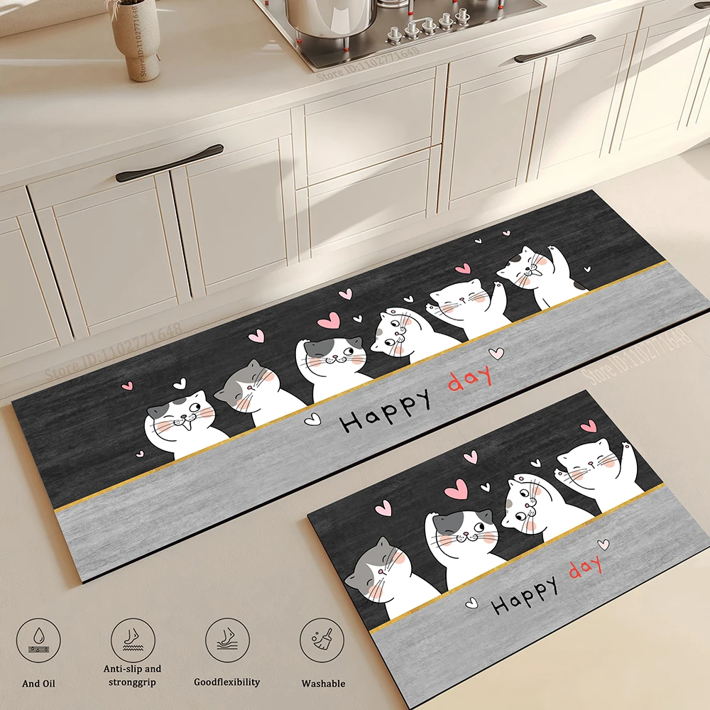 Carpet for Kitchen Floor Mat Waterproof Non-slip Long Rug Oil-proof Foot Mats Pink Flower Home Decoration Modern Absorbent Rugs