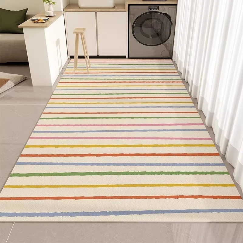 Art Plaid Line Kitchen Floor Mat Oil-proof Water Proof Wipeable No-clean Easy Clean Rug PVC Scratch-Resistant Carpet Home Tapis