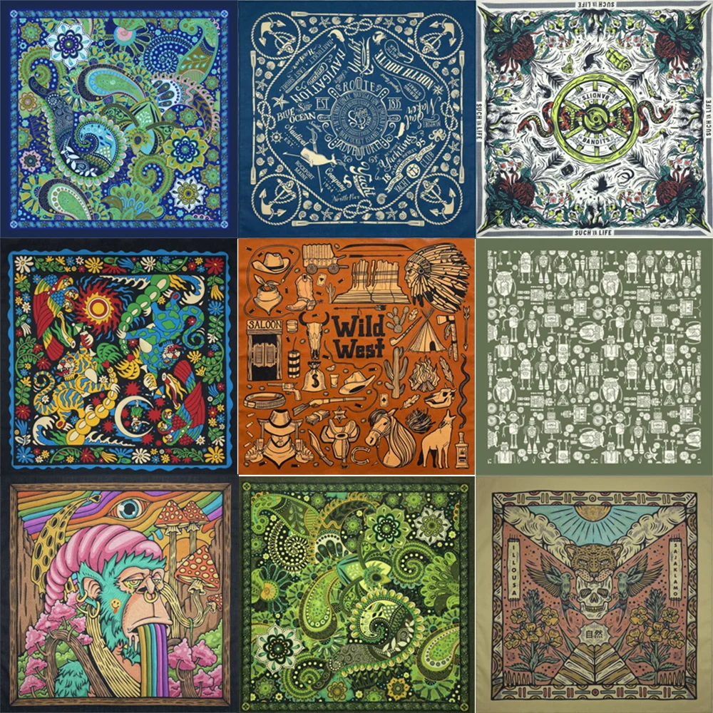 Hohe Qualität Schädel Schimpansen Drucken Cashew Hip Hop Baumwolle Quadrat Bandana Schal Reiten Stirnband Paisley Geschenke Für Männer Unisex Image