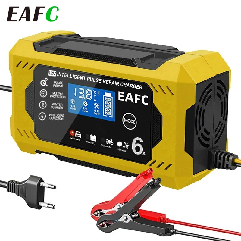 EAFC Autobatterieladegerät 6A 12V Auto- und Motorradbatterieladegerät Blei-Säure-Batterie Smart Repair LCD-Display Image