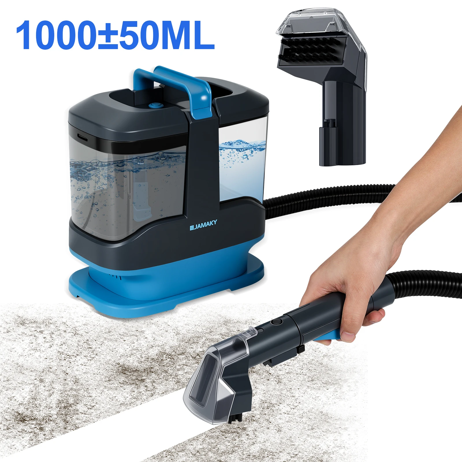 Hand-Teppichreiniger, nass und trocken, multifunktionaler tragbarer Fleckenreiniger für Auto, Sofa, Tierhaarspray, Saugnapf, Polsterreinigung Image