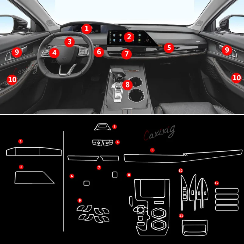 TPU transparente Folie für Changan Unik Uni K Auto Innen schutz Aufkleber Center Control Navigation Zahnrad Tür Fenster Panel Image