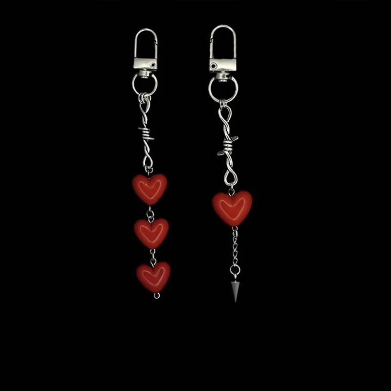 Trendiger Y2K Roter Herz-Perlenanhänger Schlüsselanhänger Taschencharms Punk Coole Ornament-Accessoires Image
