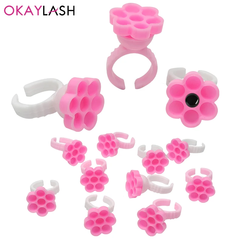 Großhandel DIY Wimpernverlängerung Fächer Blüte Kleber Getränkehalter Ring Blumenform Nailart Pigment Tablett zum Pfropfen von Wimpern Image