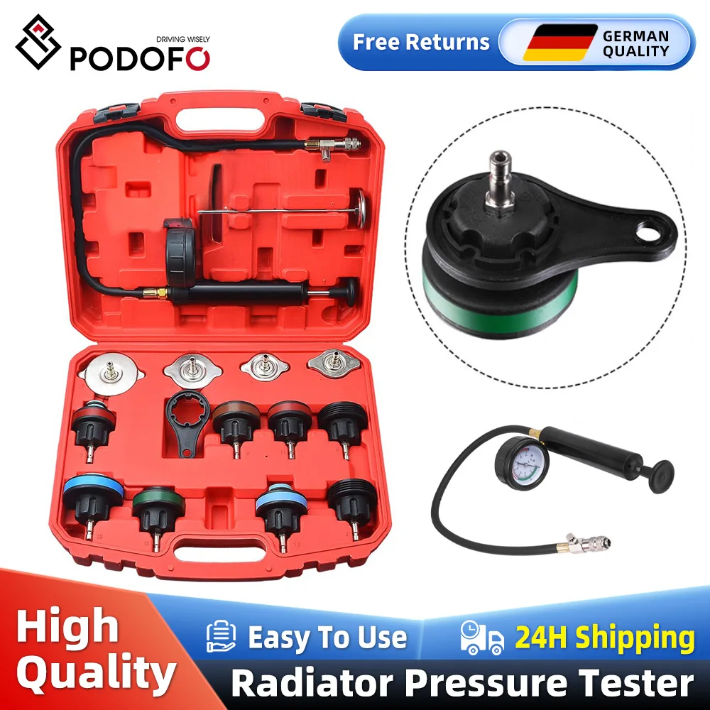 Podofo 15 Stücke Universal Kühler Druck Tester Vakuum Typ Kühlsystem Test Detektor Set Tester Refroidissement mit Toolbox Image