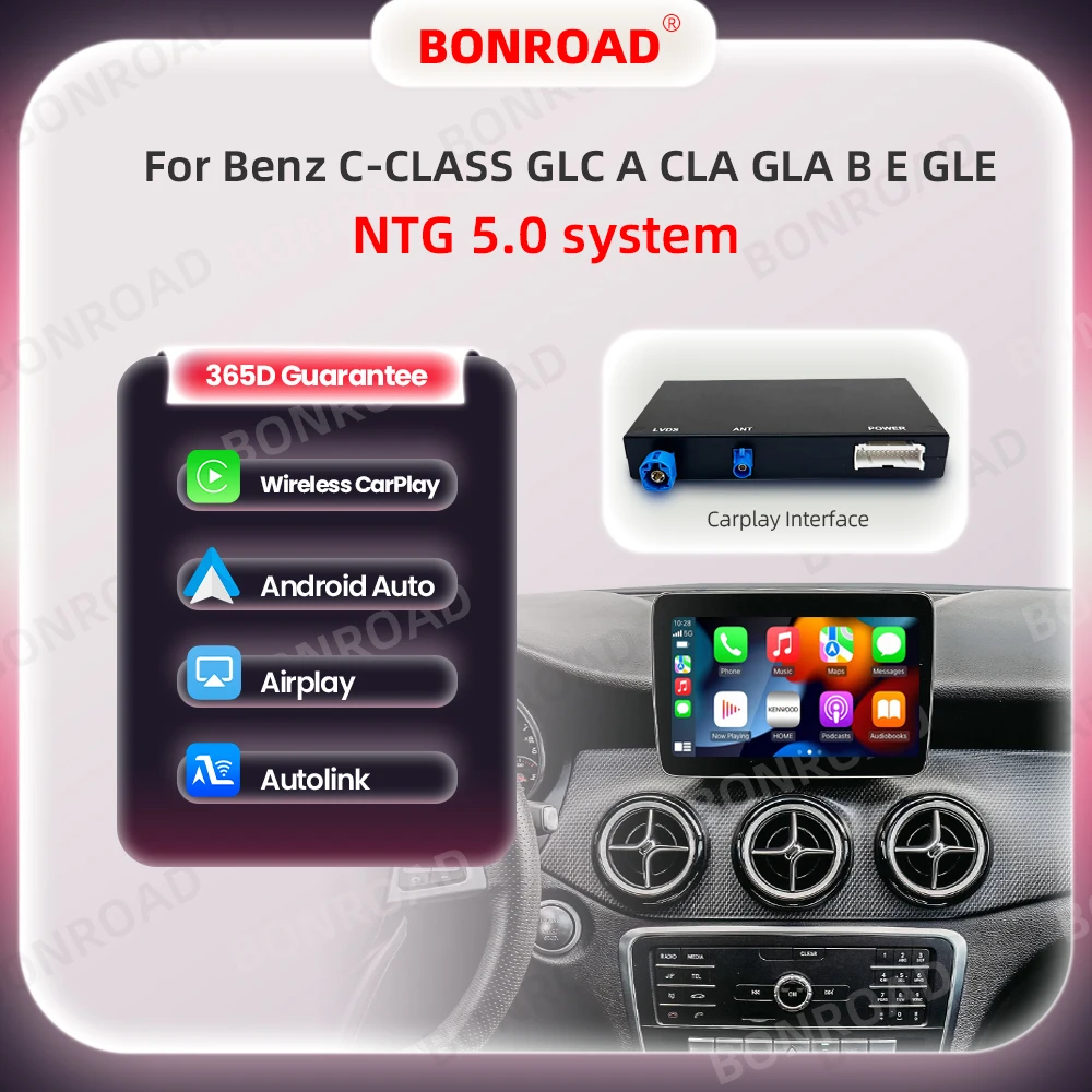 Bonroad drahtloser carplay adapter android auto modul für benz für c glc w205 a cla gla b e gle cls ntg 5,0 mit bluetooth Image