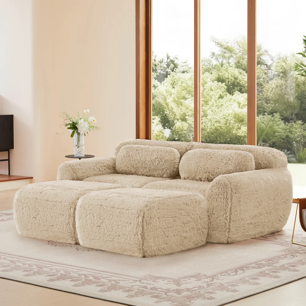 Cloud-Sofa ohne Knochen, weicher Plüschstoff, modulares Schlafsofa mit 2 Ottomanen, Zweisitzer-Sofas, ohne Montage, für Wohnzimmer