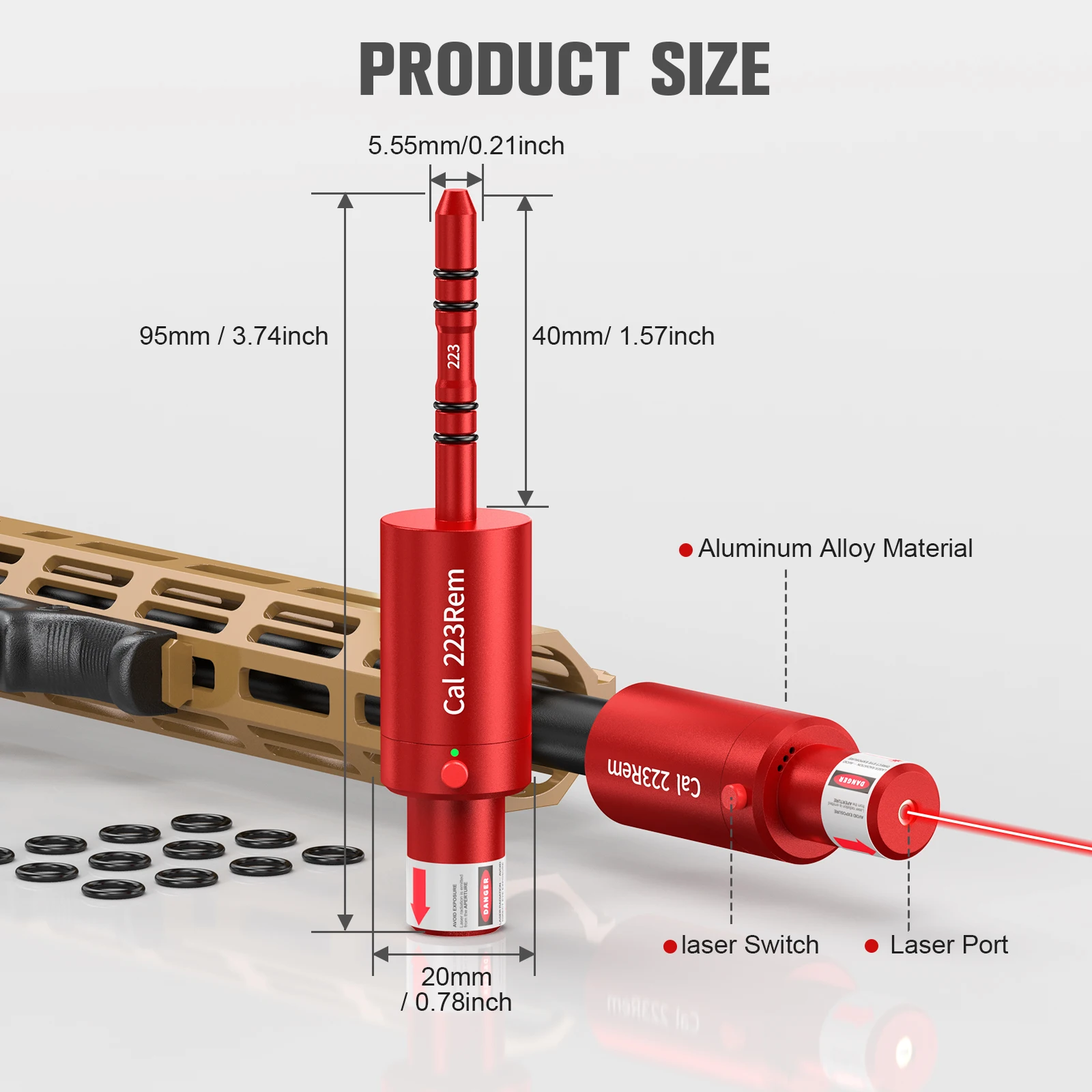 Pistolen- und Gewehr-Trockenfeuerlaser Cal 223Rem-Laser-Trainingsgerät – Jagdzubehör zum Training der Schießkalibrieren. Image