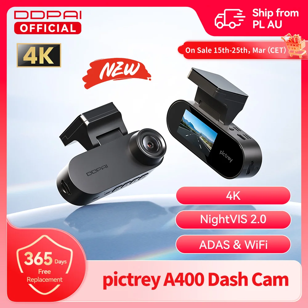 2025 Neue DDPAI A400 4K Dash Cam Integrierte ADAS WiFi Unterstützung 24H Parkplatz Monitor 1,9 "IPS Bildschirm Auto DVR Nachtsicht Dashcam Image