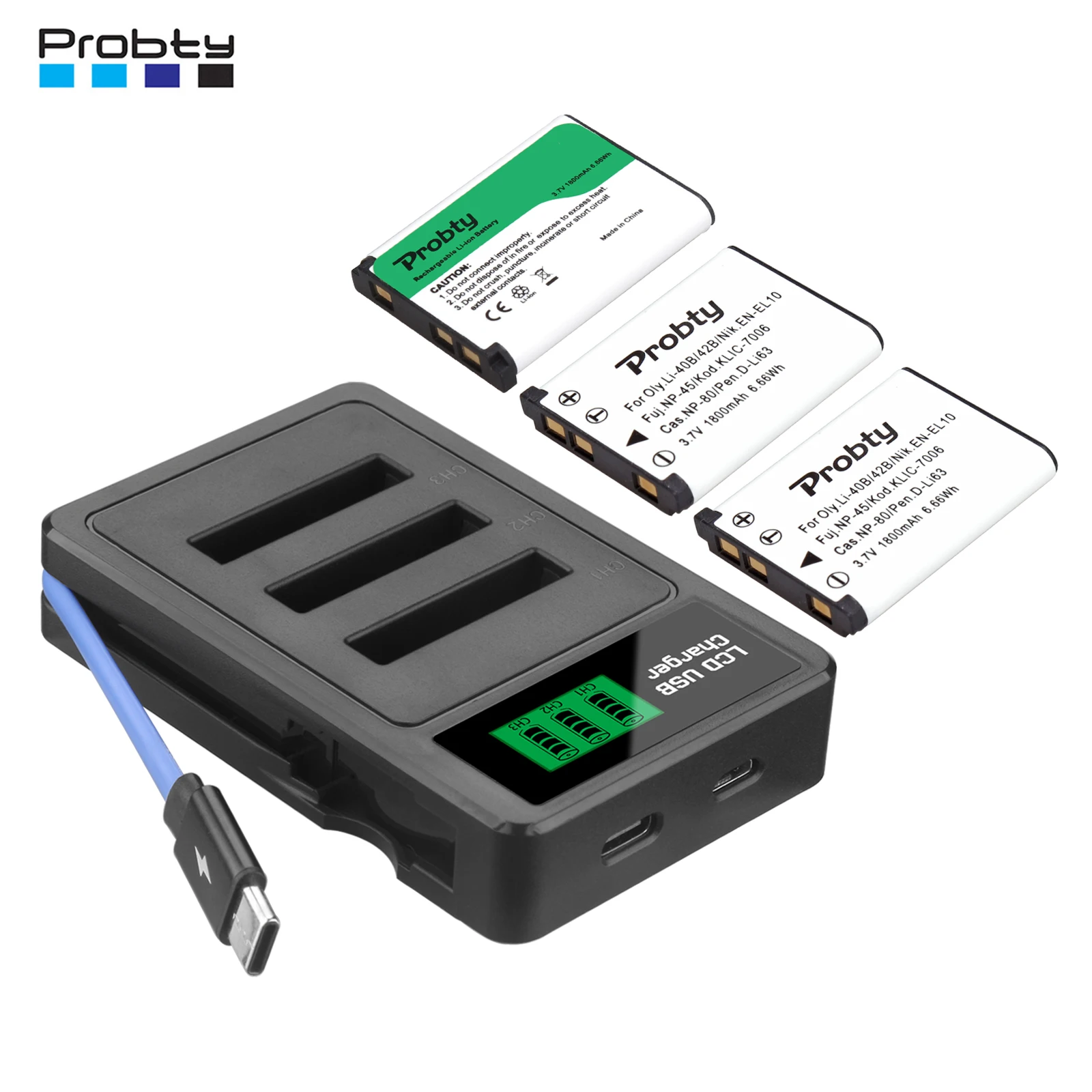 EN-EL10 Li-40B Li-42B NP-80 Klic-7006 Akku 1800 mAh und 3-Slot-Ladegerät für Olympus Li 40B 42B FinePix XP70 XP60 XP50 T550 Image