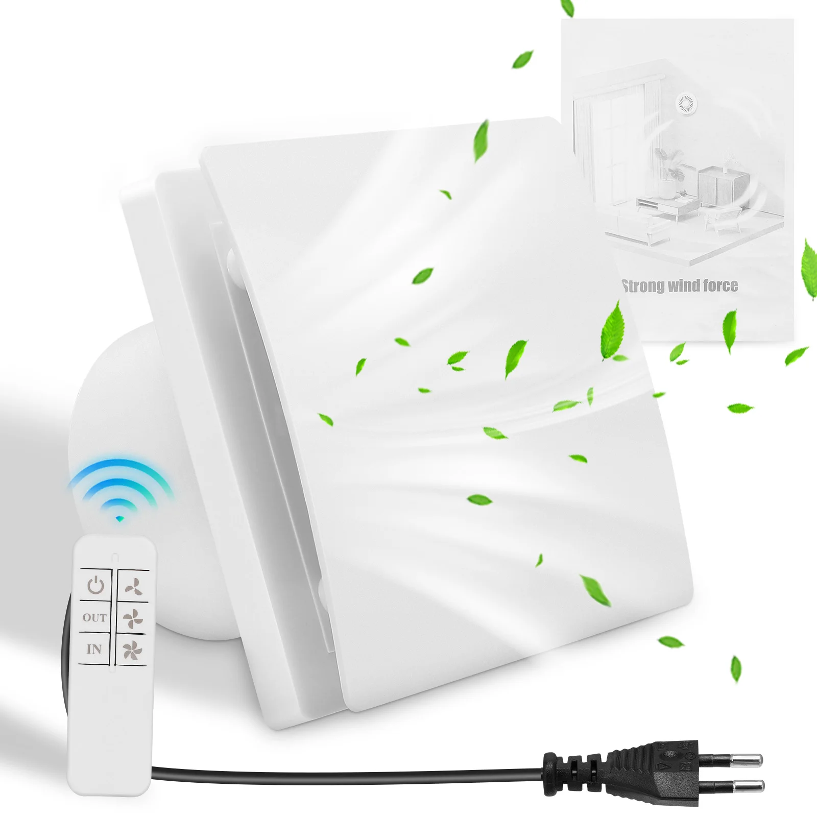 Badezimmer-Küchen-Abluftventilator, Fernbedienung, multifunktional, max. 5,7 W, 7 Geschwindigkeiten, Gleichstrommotor, Rückschlagventil, Timer, 100 mm Image