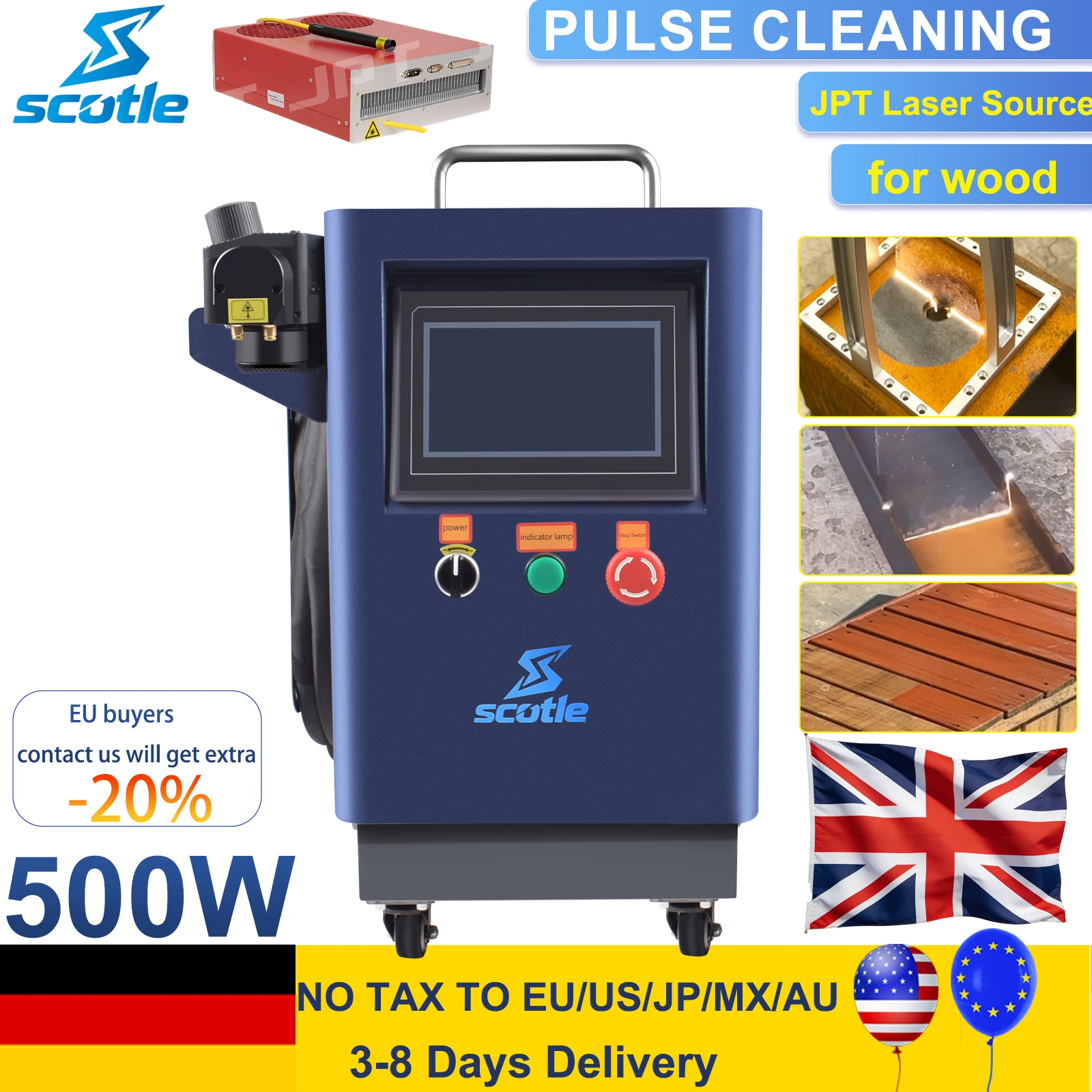 500W Puls-Laser-Reinigungsmaschine JPT Pulse Cleaner 100W 200W 300W 500W Holzreinigung für Rost, Öl, Farbe, Metall, Holz Image