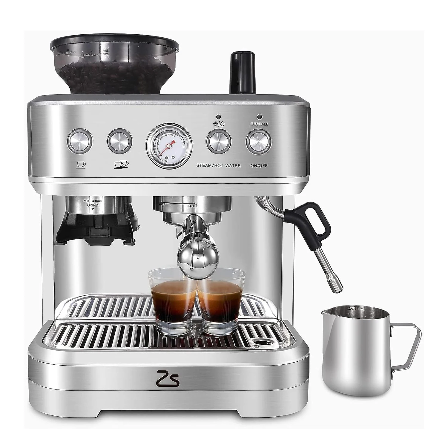 Espressomaschine mit Milchaufschäumer und Mahlwerk, automatische 15-Bar-Espressomaschine, All-in-One-Kaffeemaschine
