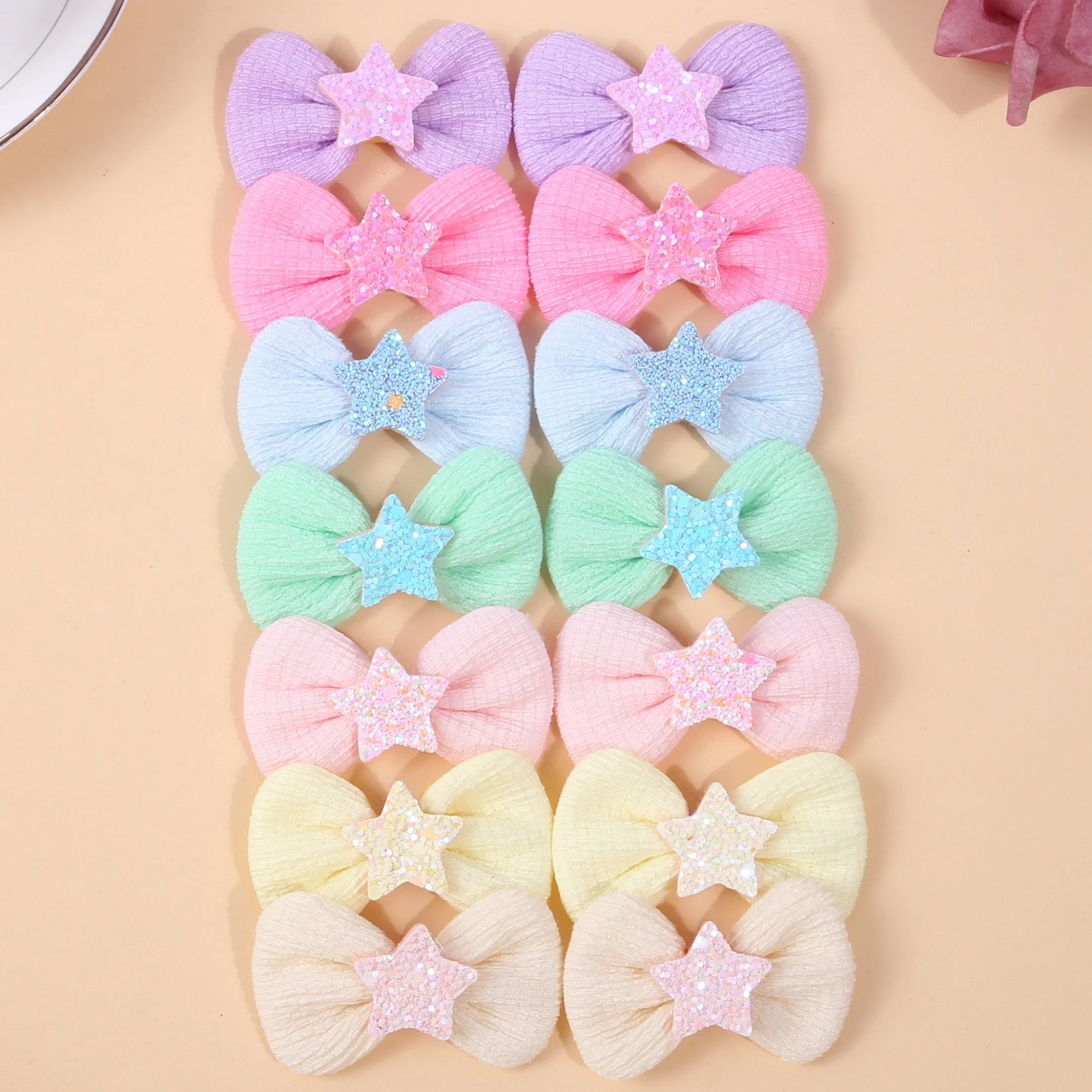 14/28 Stück Stern Haarschleifen Clips Glitzer Herz Schleifen Haarspangen Mädchen Pferdeschwanzhalter Haarnadel Haarspangen für Kinder Mädchen Kopfbedeckung Image