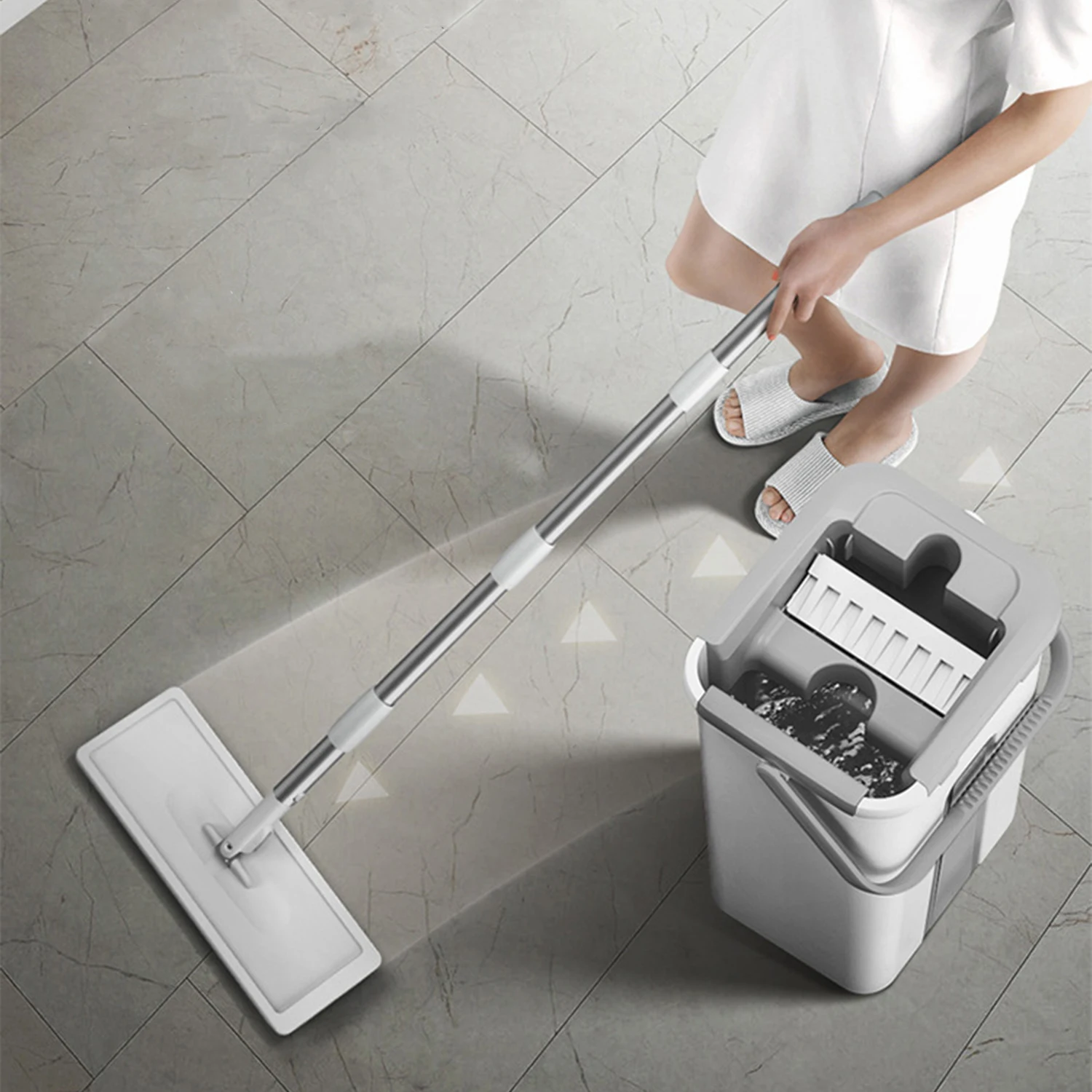 Mikrofaser-Mopp mit Eimer, Bodenreinigung, Squeeze, freihändiger Bodenwischer, waschbare Pads, wiederverwendbare Staubwischer mit weichen Nachfüllpads Image