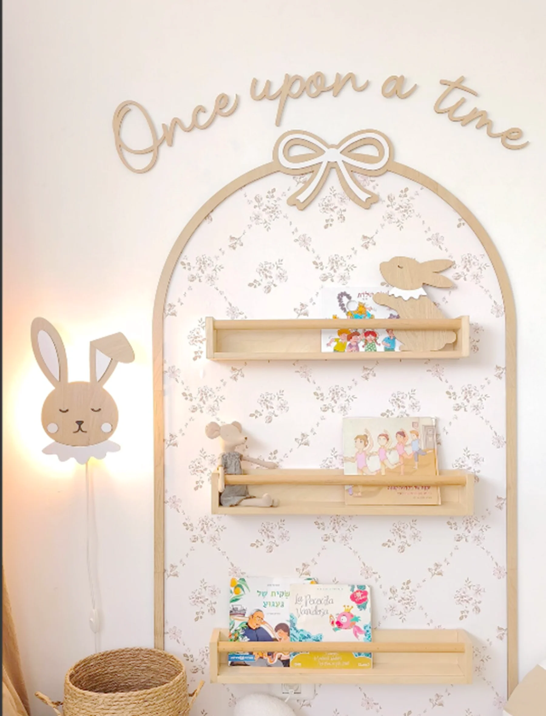 Diy Ply Holzbogen Wandverkleidung schöne Schleife Holz Wandrahmen für Mädchen Once upon a time 3D Wandtattoo Kinderzimmer Kinderzimmer Dekor