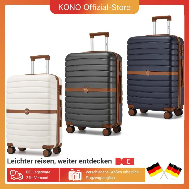 KONO Hartschalen-Koffer (55/66/76 cm) – PC Reisekoffer-Set mit 360°-Rollen & Zahlenschloss, stoßfest