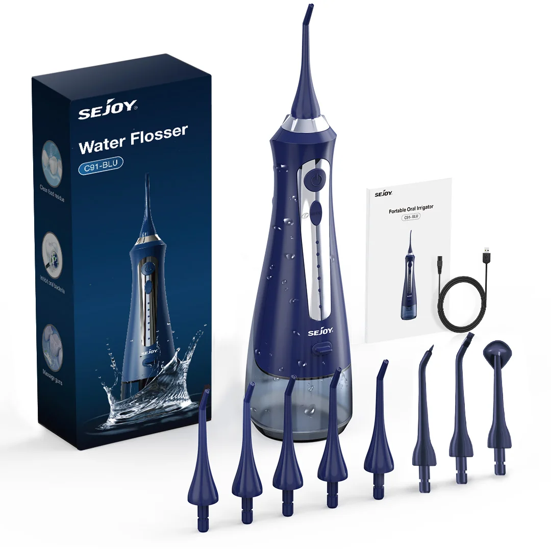 SEJOY Munddusche, Zahnreiniger mit Wasserstrahl, Mundspülgerät, 8 Düsen, 5 Modi, USB-Aufladbar, 230ml Tank Image