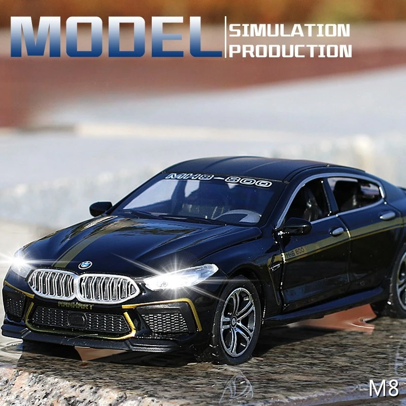 1:32 M8 Sportwagen Legierung Metall Druckguss-Modellauto mit Sound & Licht Hobby-Sammlung Heimdekoration Ornamente Geschenk für Jungen Image