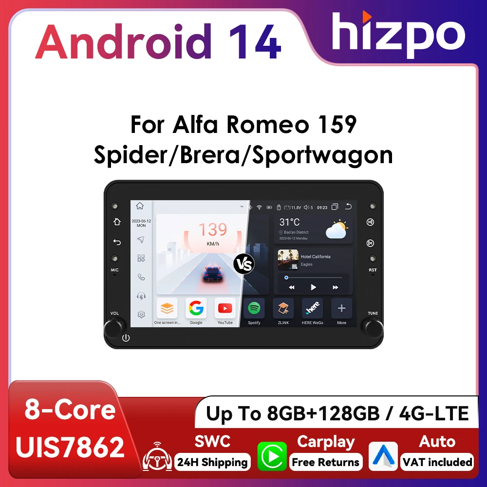 7 "Algpo 2Din Android Auto Auto Radio für Alfa Romeo 159 Brera Spider Sportwagon Multimedia CarPlay RDS DSP GPS Navigation UI7862 Image