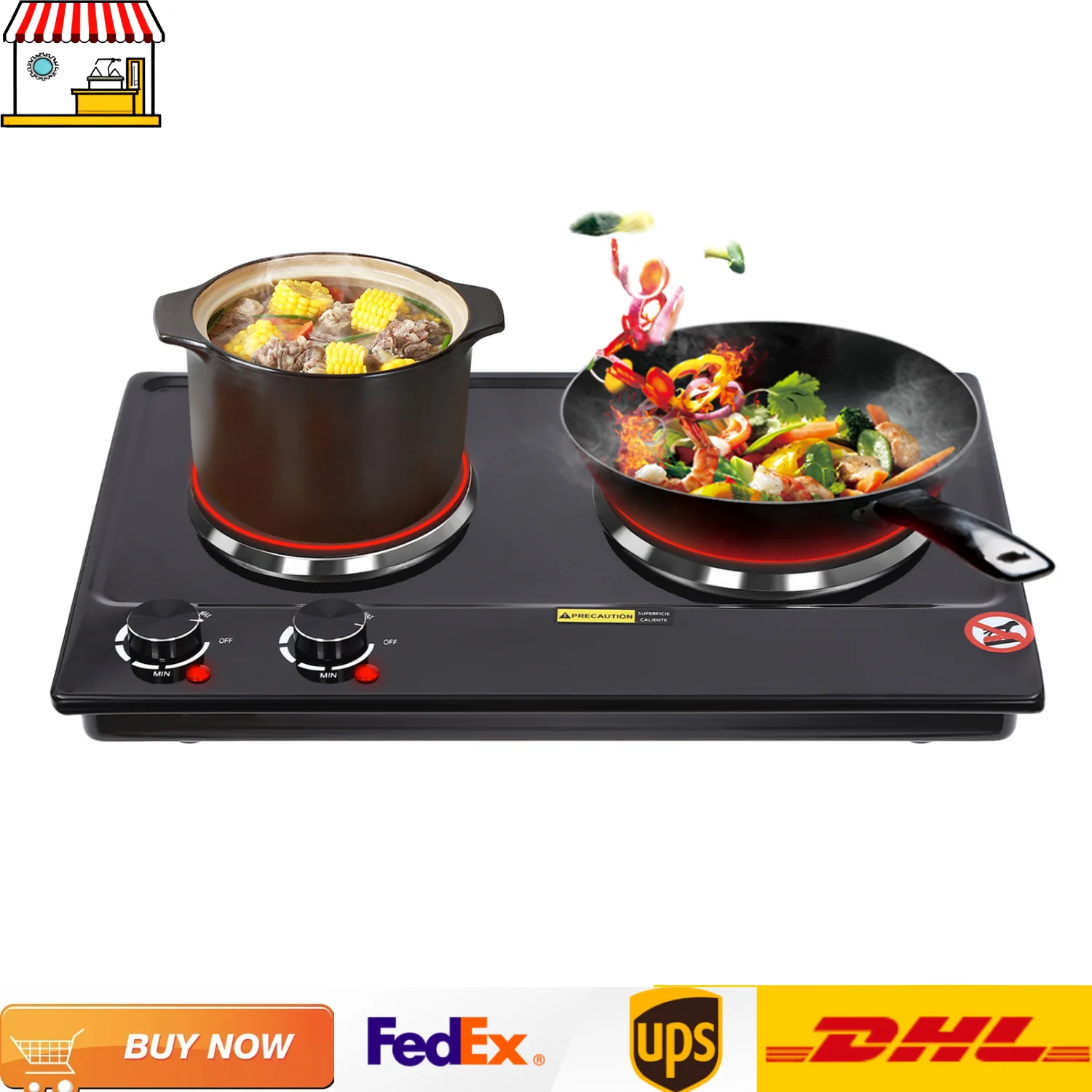 Elektroherd mit 2-Platten | 2500 W Elektroherd-Kochfeld | Knopfsteuerung, 6-Gang Image