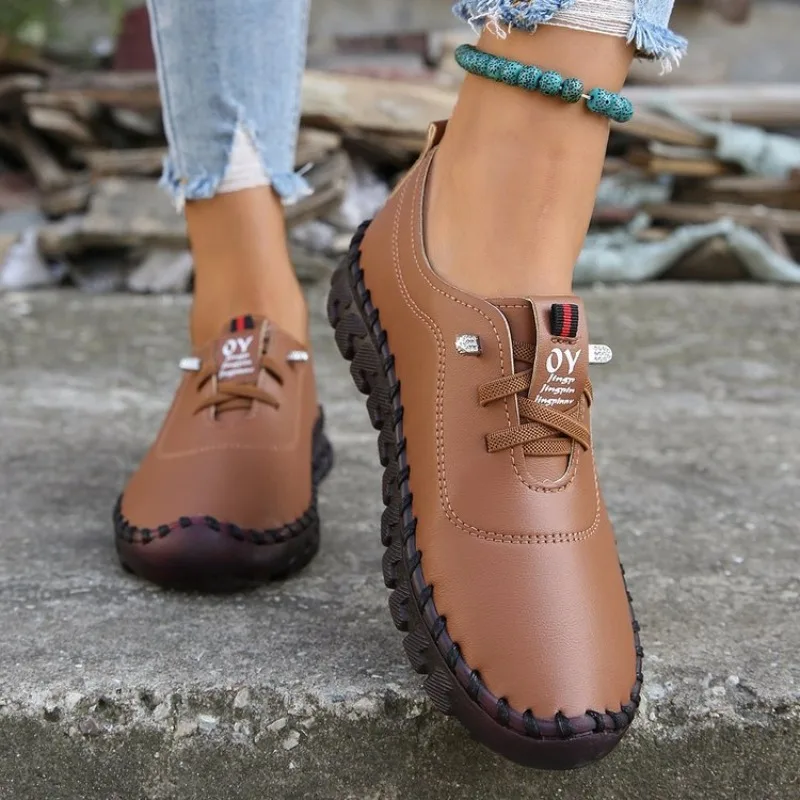 2022 neue Frühling lässig Frauen Schuhe Plattform Slipper Schnürung Leder Wohnungen Slip-On Mutter Schuh Mujer Zapatos Chauss ure Femme